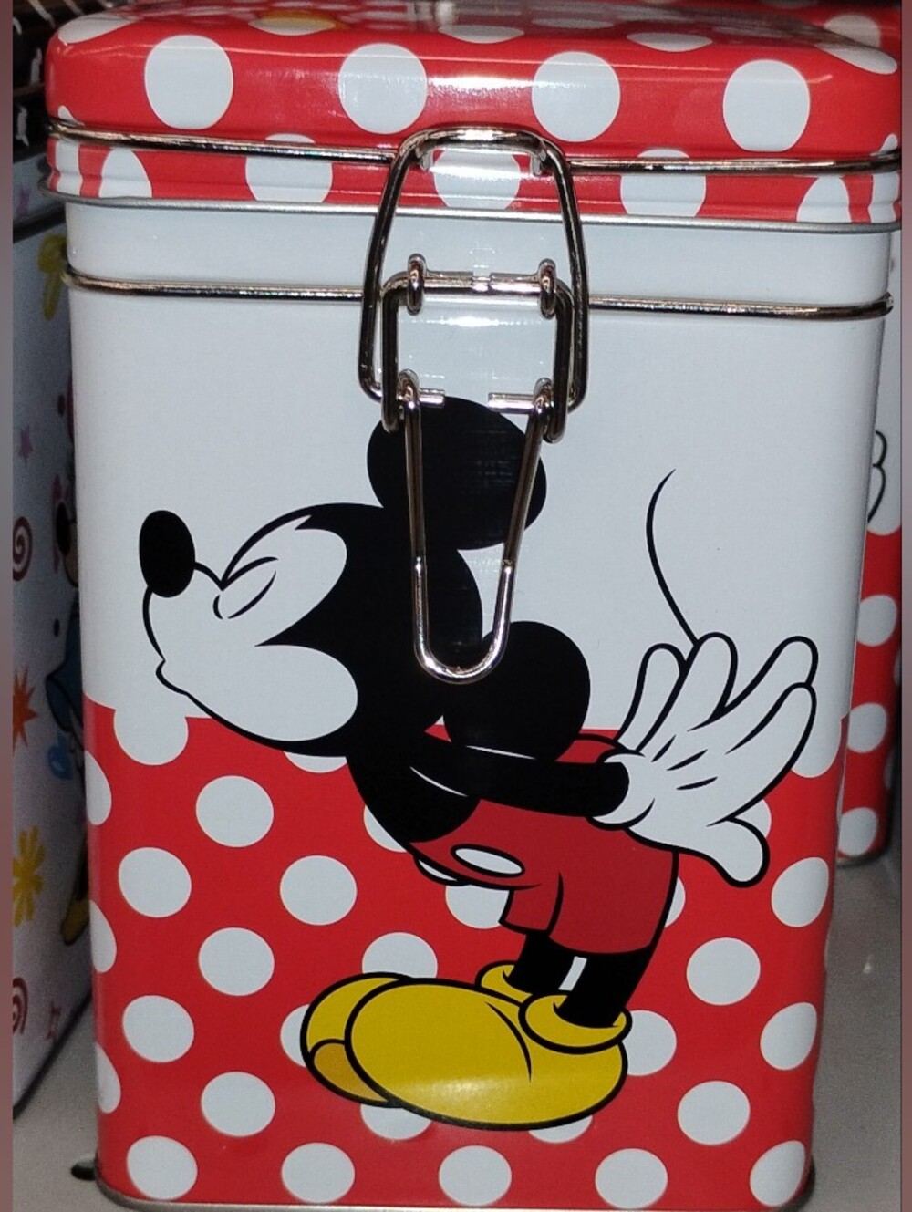 Disney Red White Polka Dot Mickey Mouse Metal Storage Tin